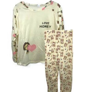 Pajama Set 2 Piece Monkeys Hearts Yellow M